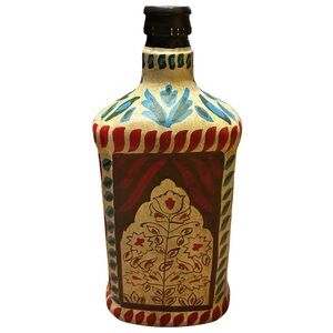 Don Romulo Mezcal Painted Tequila Glass 750ml Bottle Boho Folk Art Mexican